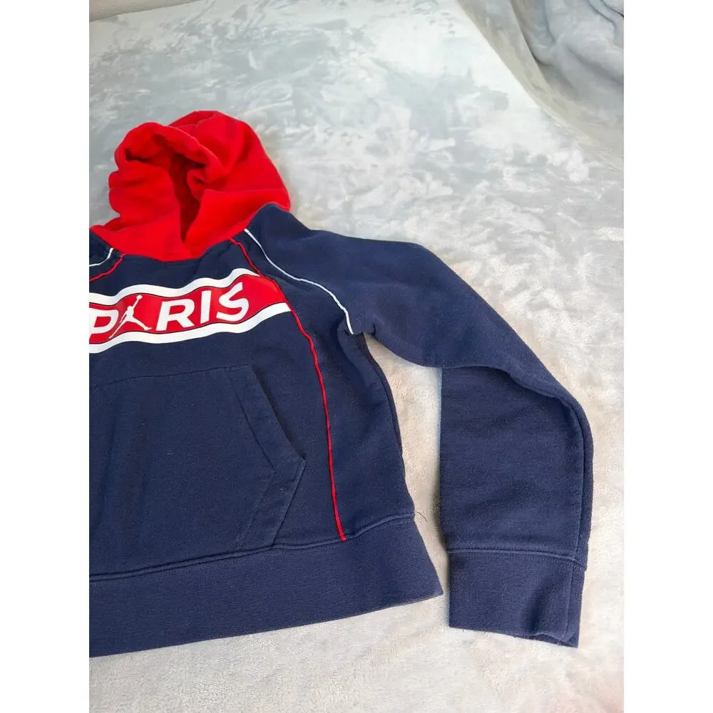 Jordan PSG Paris Saint-Germain Youth Large Hoodie Sweatshirt 12-13 Yrs Navy Red
